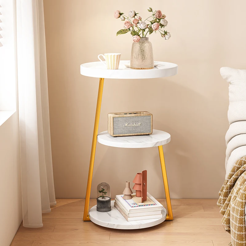 New Wooden Side Table Three-Tier Small Coffee Table Round Corner Table Bedroom Living Room Rental