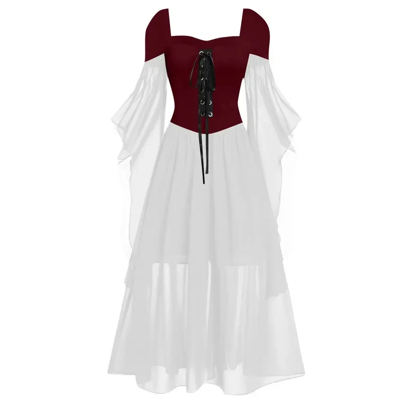 

354552.Retro Carnival Party Women Vintage Gothic Dress Halloween Witch Cosplay Costumes Off Shoulder Lace-Up Medieval Maxi
