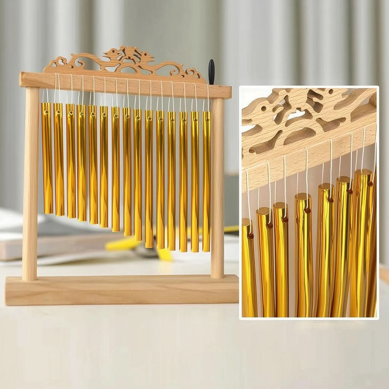Bar Chimes with Stand Tabletop Bar Chimes Wind Chime with Beater Single-Row Percussion Instrument Long-Lasting for Beginners