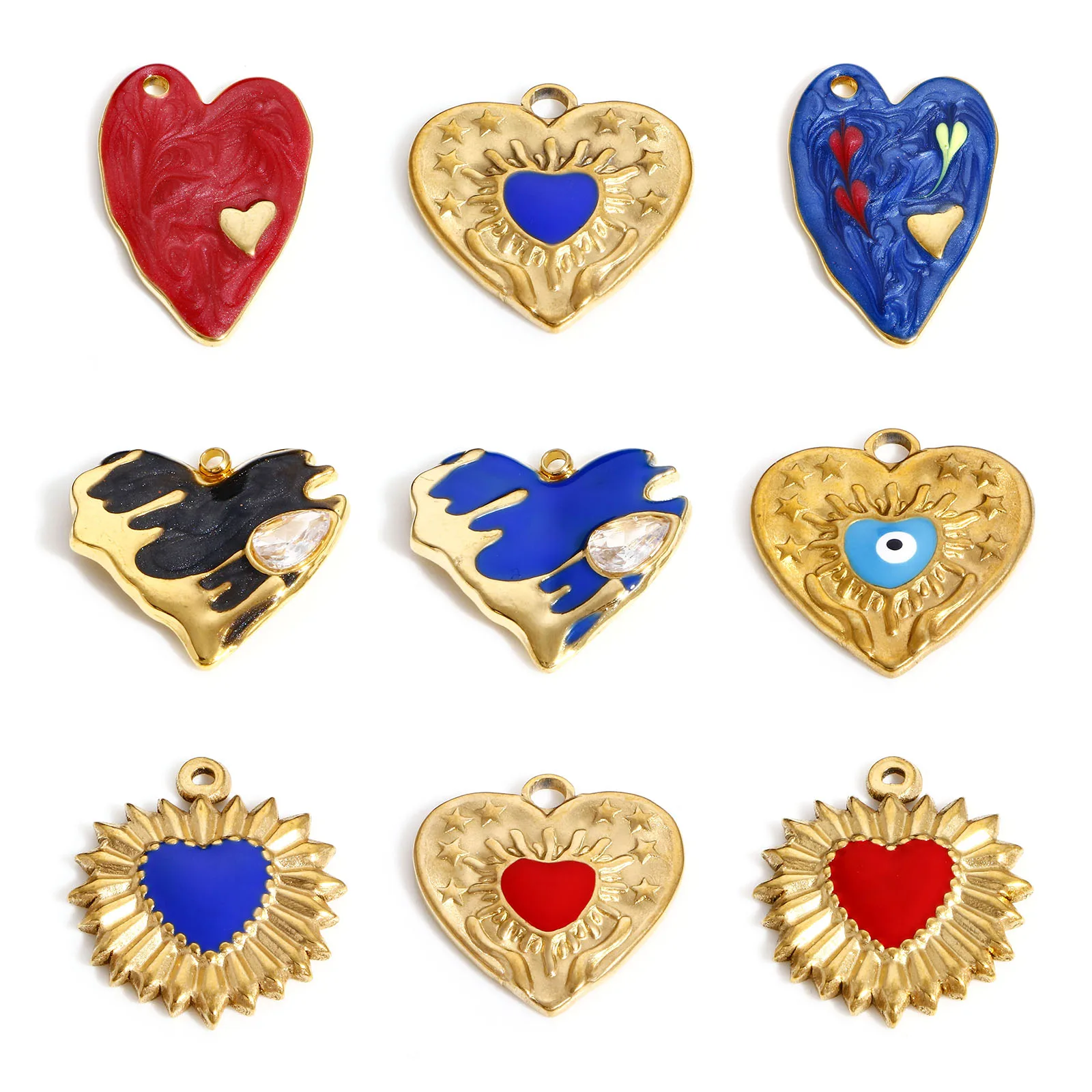 Stainless Steel Heart Evil Eye Charms Enamel Religious Pendants For Jewelry Making Valentine's Day Necklace Earring Diy Findings