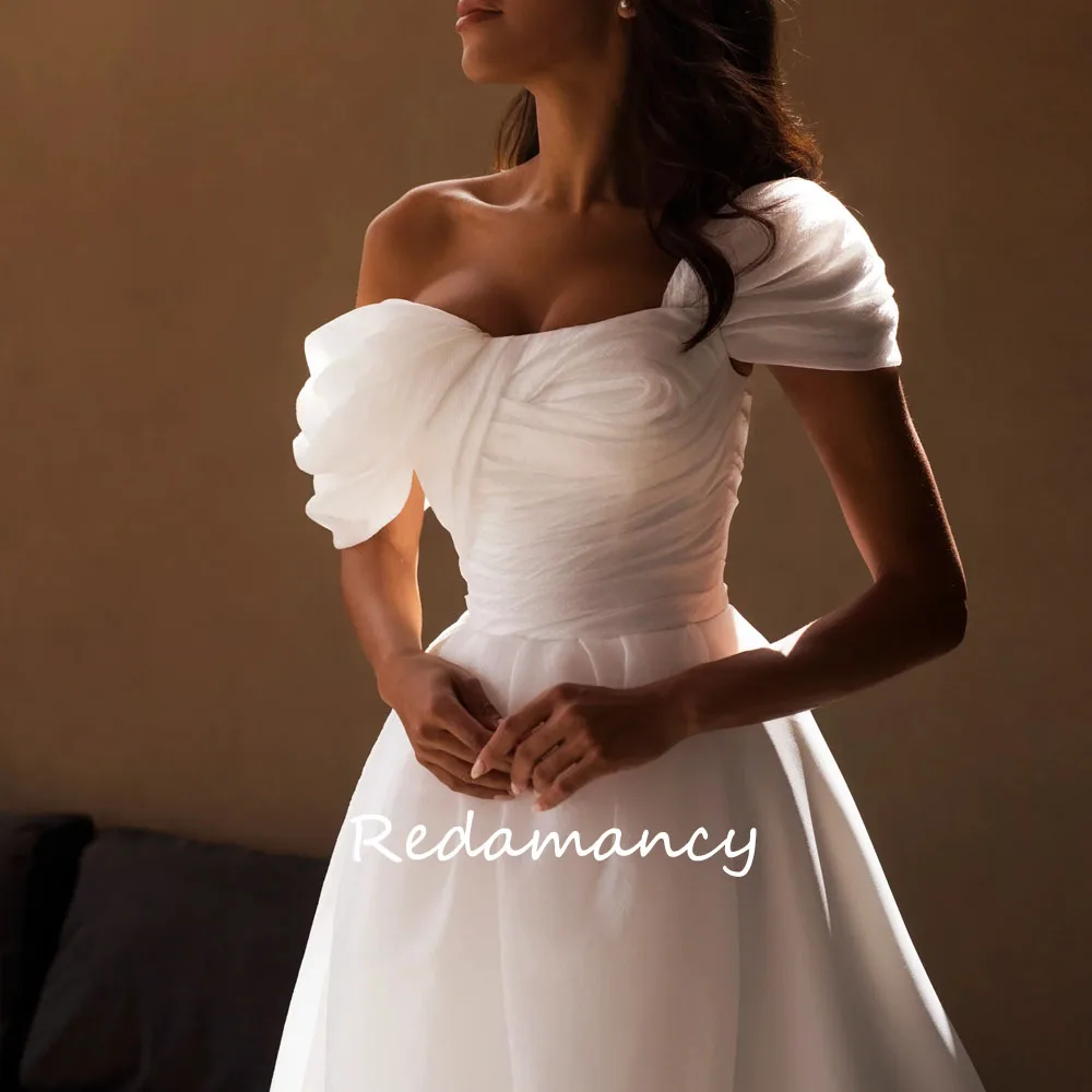 Redamancy-Robe de Mariée Trapèze en Satin Plissée pour Femme, Vêtement Éducatif à Dos auxavec Fermeture Éclair, 2024