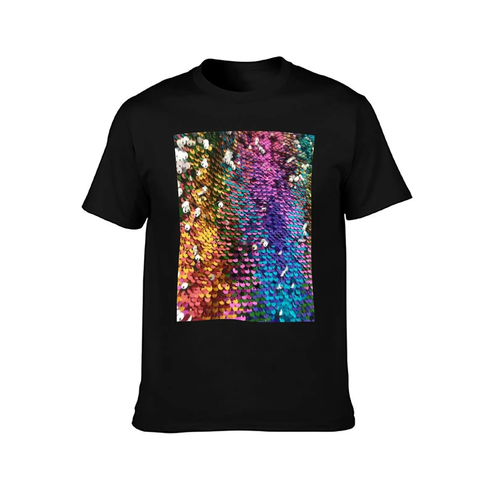 Photographic Image of Multi-colored Sequins T-Shirt No Iron Casual Short Sleeve Top T-Shirt