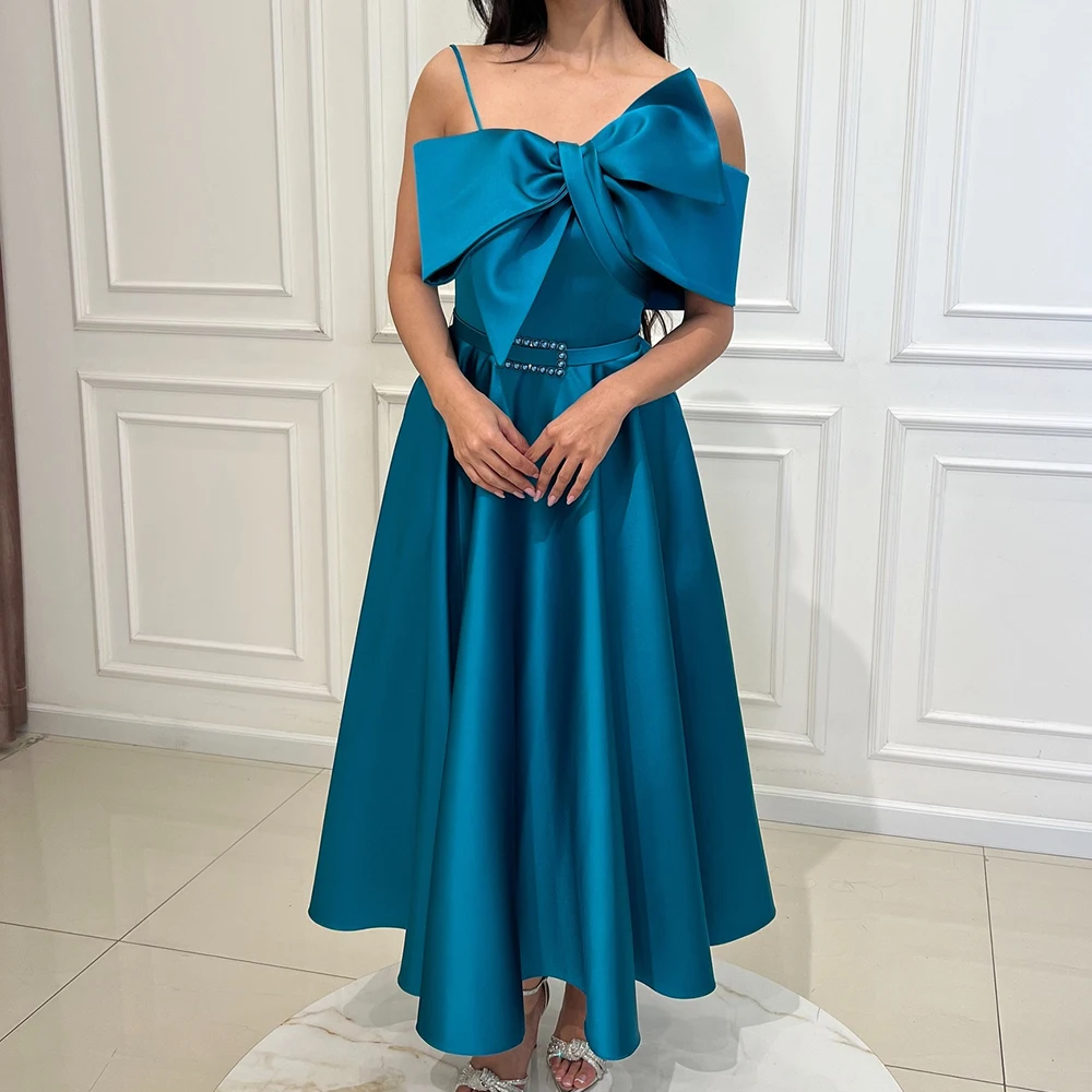 

Customized Classic A-Line Ankle Length Strapless Off the Shoulder Satin Sleeveless Evening Dress Fashion vestidos para mujer