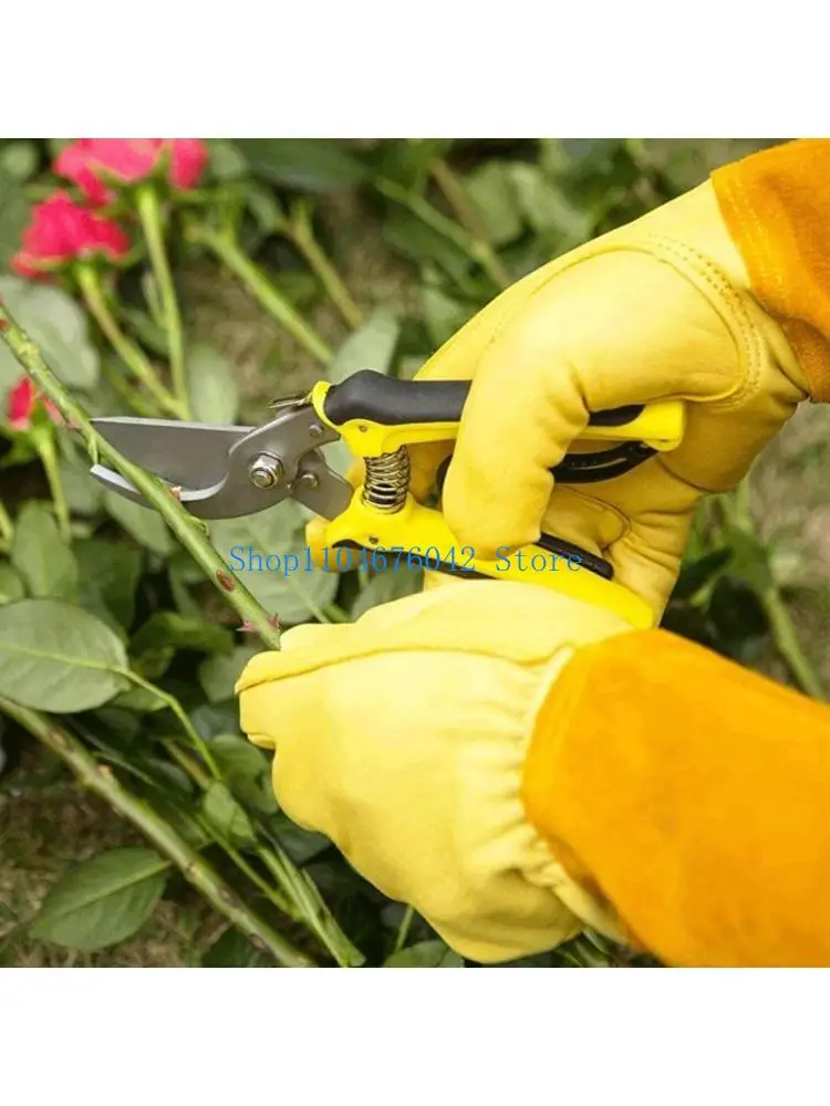 

5asd Rose Pruning Leather Gloves Protect Your Hands Arms Gardening Gift for Men Women with Long Wear-resisting