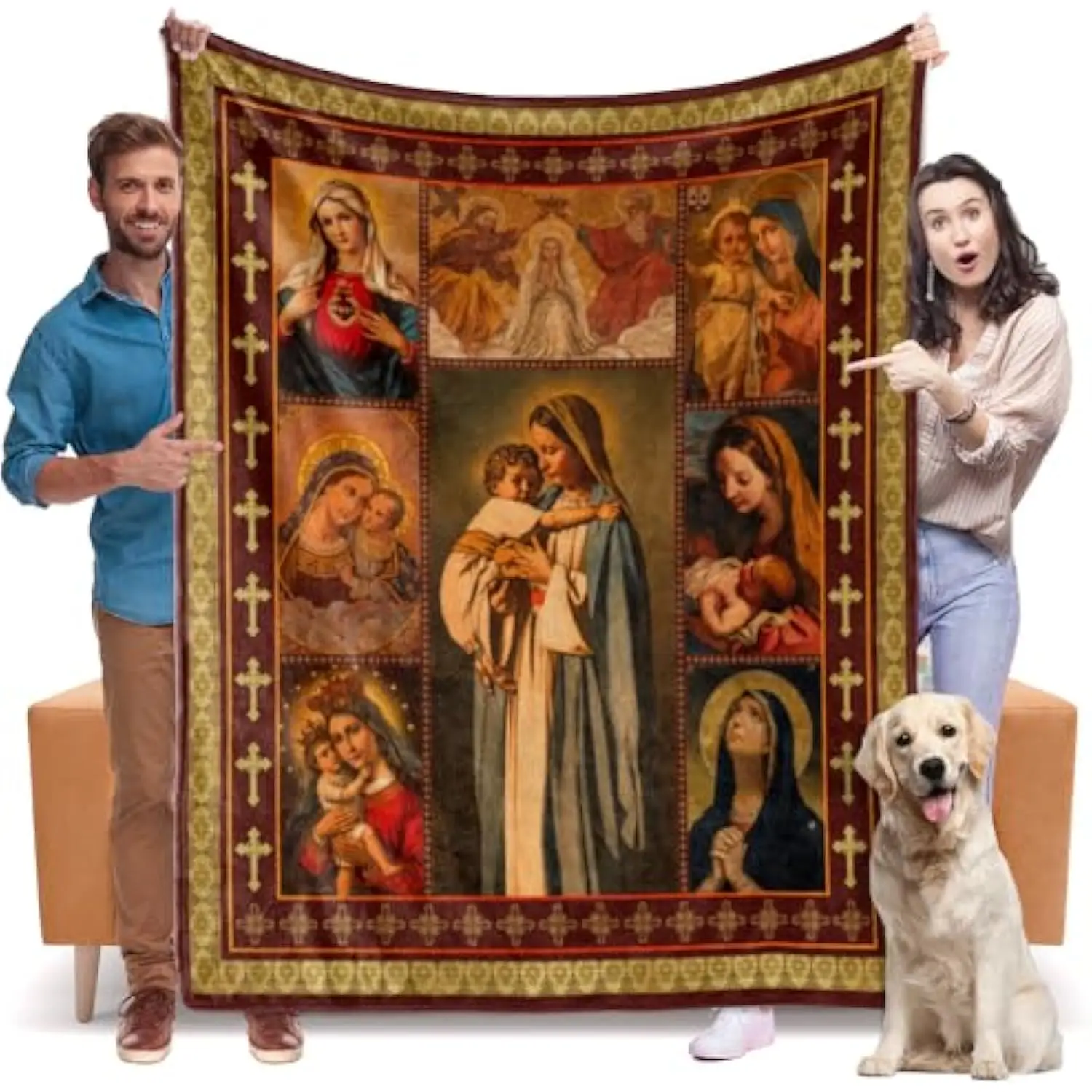 

Virgin Mary Blanket Christian Gifts Blessed Mother Catholic Fleece Throw for Couch Bed Sofa