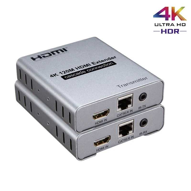 Przedłużacz HDMI 4K 120M połączenie kaskadowe przez kabel Cat5e/6 RJ45 rozdzielacz HDMI przedłużacz Ethernet transmisja wideo audio z pętlą