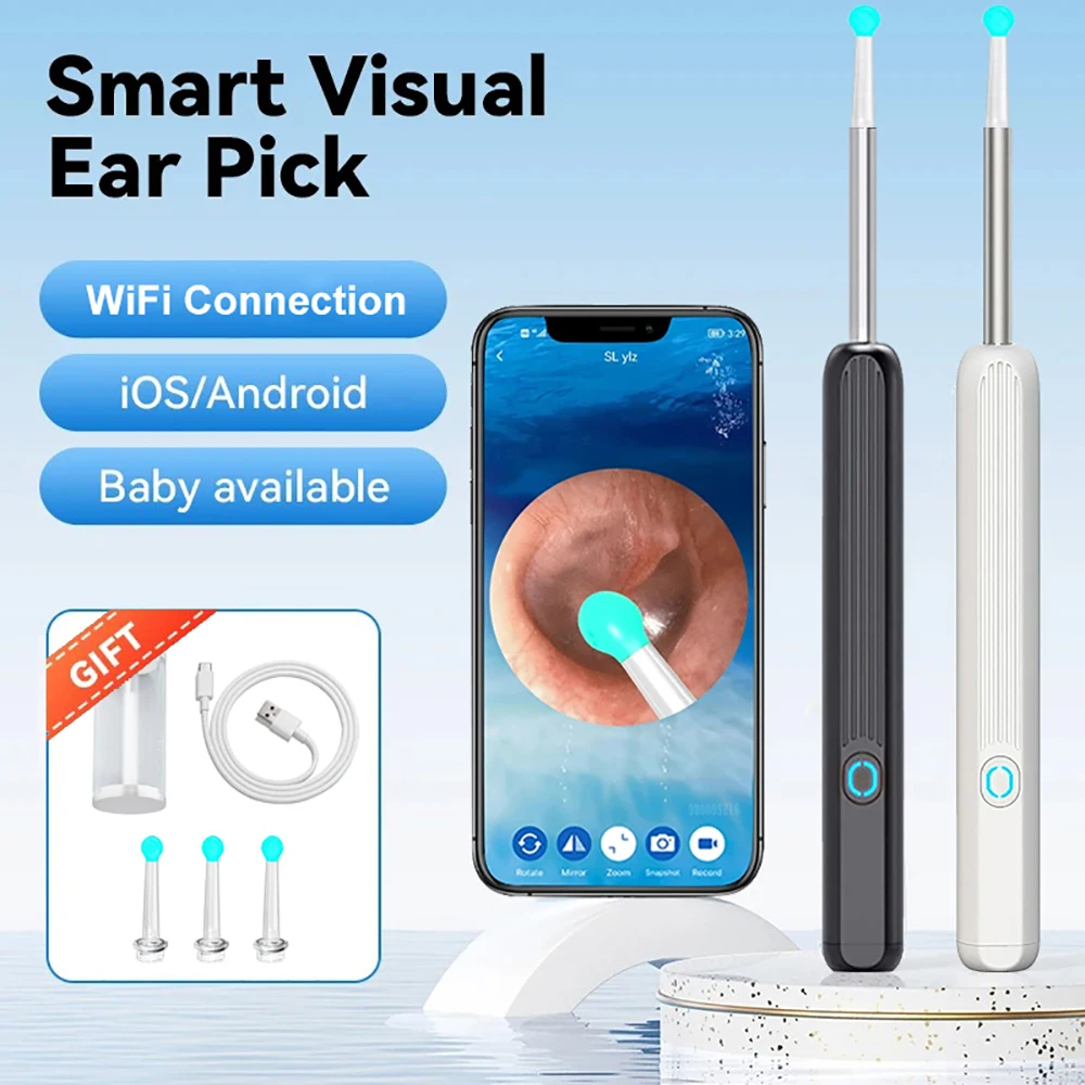 Smart Wireless Visual Ear Cleaner, Ear Stick Otoscópio, Ferramenta de Remoção de Cera, Earpick Camera, Endoscópio para iOS, Android, NE3, 1080P