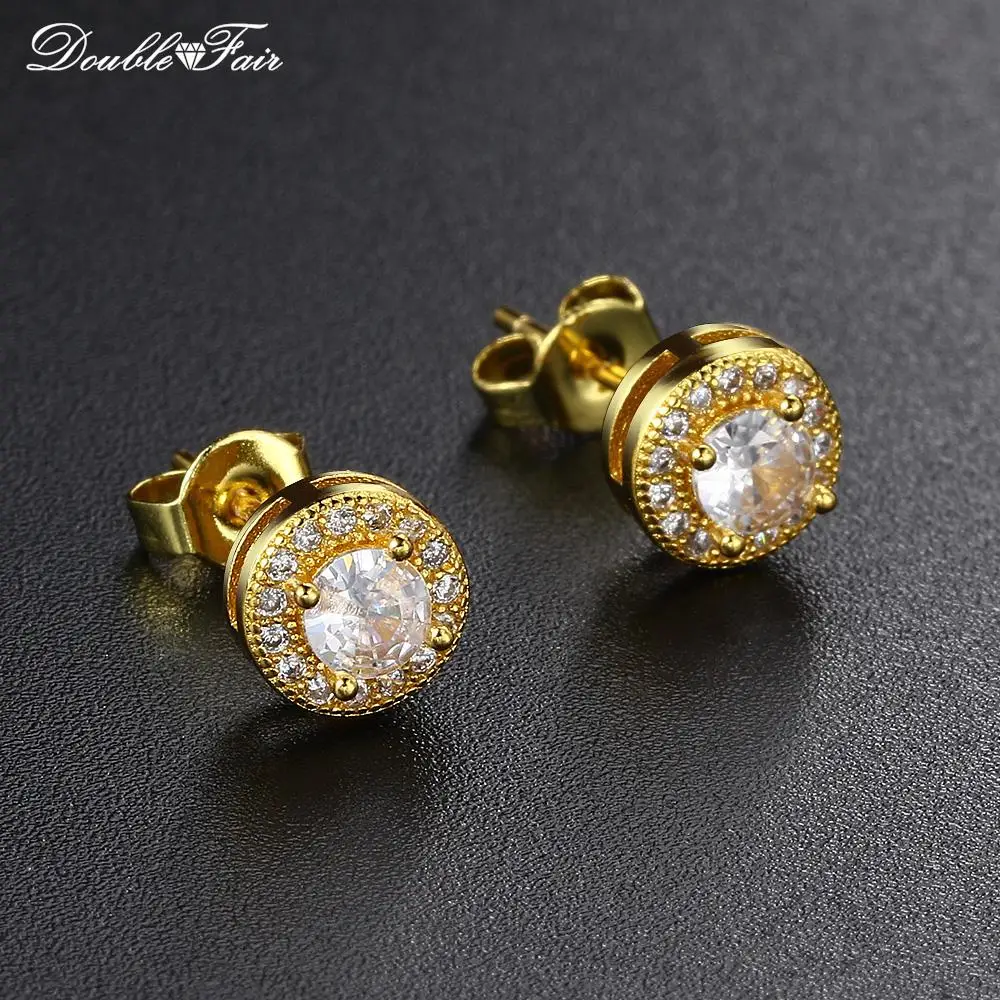 Round Iced Out Stud Earring for Men Simple Piercing Hip Hop Rapper's Accessories Zircon Men's Hippie Earing Fashion Jewelry E149