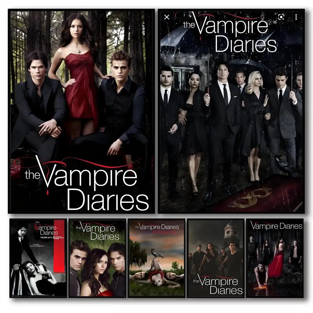 Póster de película clásica The V-Vampire Diaries, pegatina perfecta autoadhesiva para decoración artística de pared de cine en casa y oficina, regalo elegante