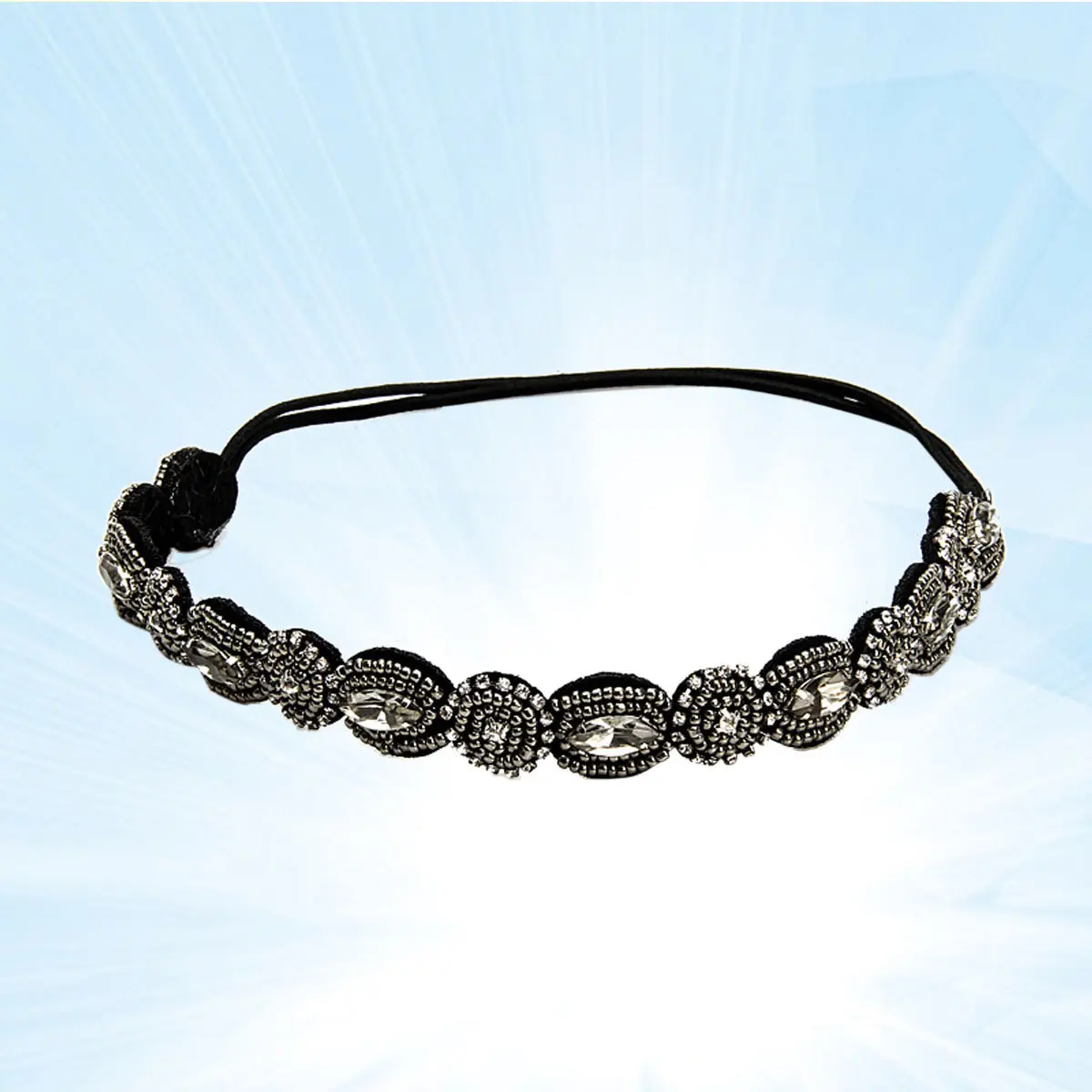 ที่คาดผมวินเทจสีดำประดับลูกปัดสไตล์เรโทร  ที่คาดผมเจ้าสาวสุดชิคสำหรับผู้หญิงและเด็กผู้หญิง  งานปาร์ตี้ งานแต่งงาน  เครื่องประดับผมผู้หญิง