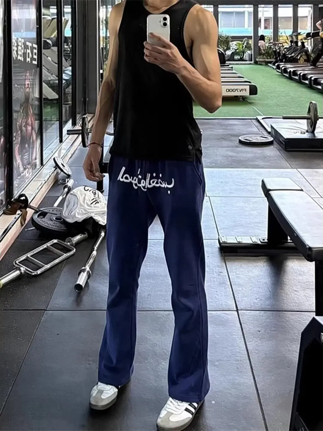 

Blue Embroidered Flared Men's Sweatpants Fitn Casual Sports Long Trousers Spring Autumn New Sle Durable Comfortable Pants