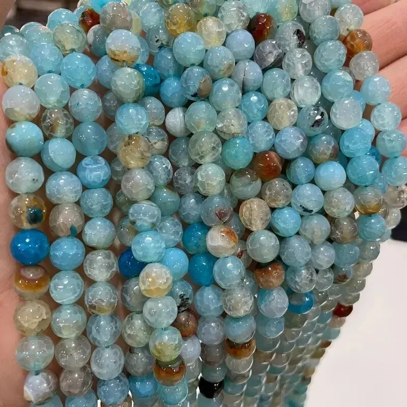 6-10mm Inlaid Aquamarine Agate, Football Beads, Used for Necklaces, Earrings, Bracelet Making