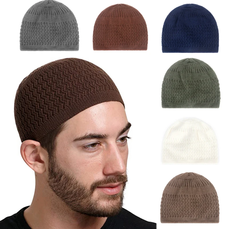 

Winter Warm Knitted Muslim Prayer Hat Unisex Beanie Cap Islamic Ramadan Soft Knit Head Wrap For Men