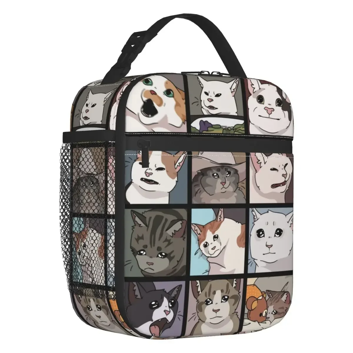 Meme Cats 2.0 Insulated Lunch Tote Bag for Women Animal Crying Cat Portable Thermal Cooler Bento Box Work School Travel