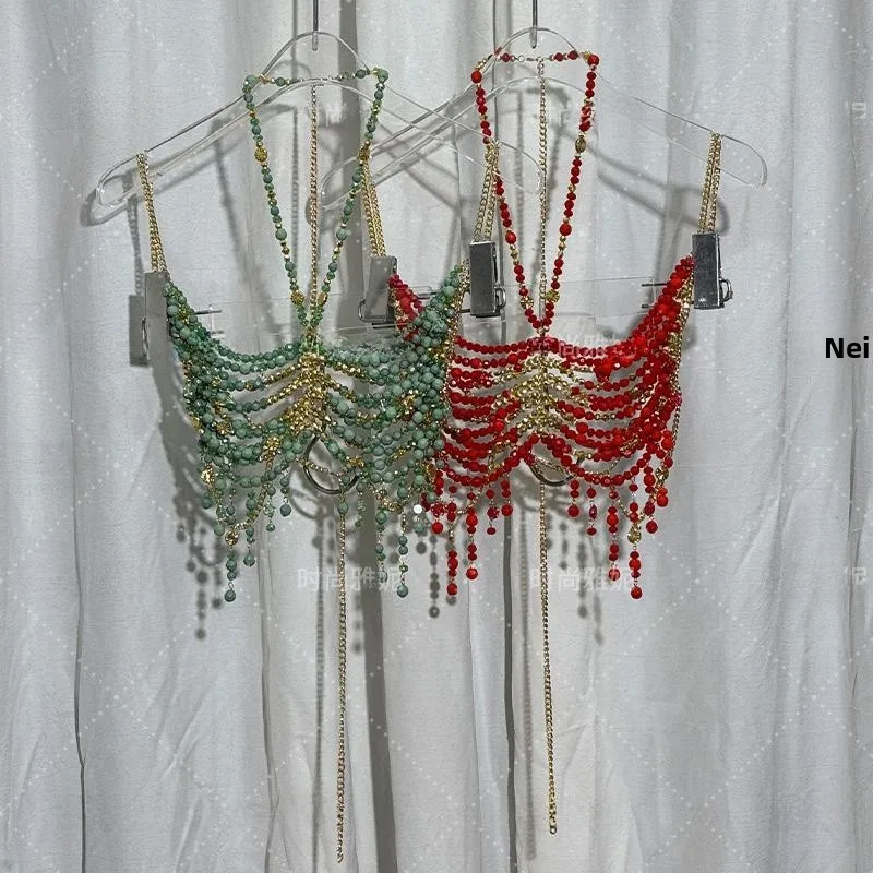 

Faionable Yanie Pearl Tassel Body Chain Nelace Women's Outerwear Trendy Chest Decorative ort Sle Commute Wind