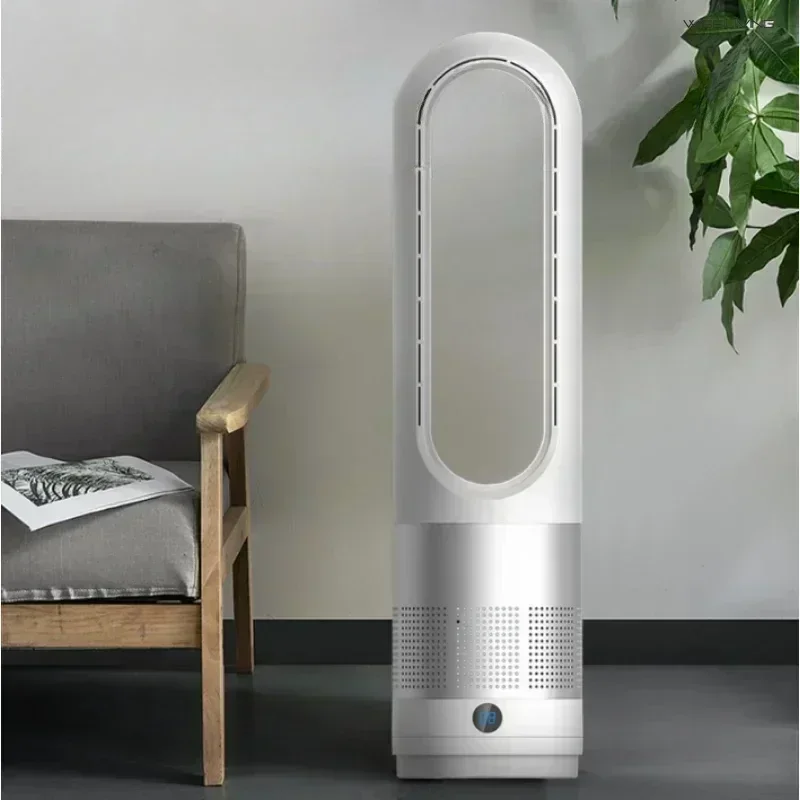 Tower fan. Household modern. Floor fan. Mute air filter. Remote control. Small electric bladeless blower. Stylish appliance.