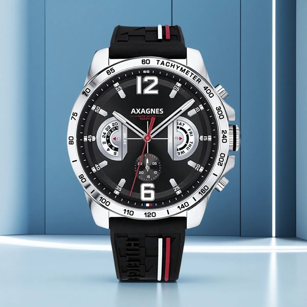 ساعة كوارتز أصلية متعددة الوظائف للرجال من TM مع سوار من السيليكون أو الفولاذ المقاوم للصدأ أو الجلد، قرص فرعي ليوم وتاريخ