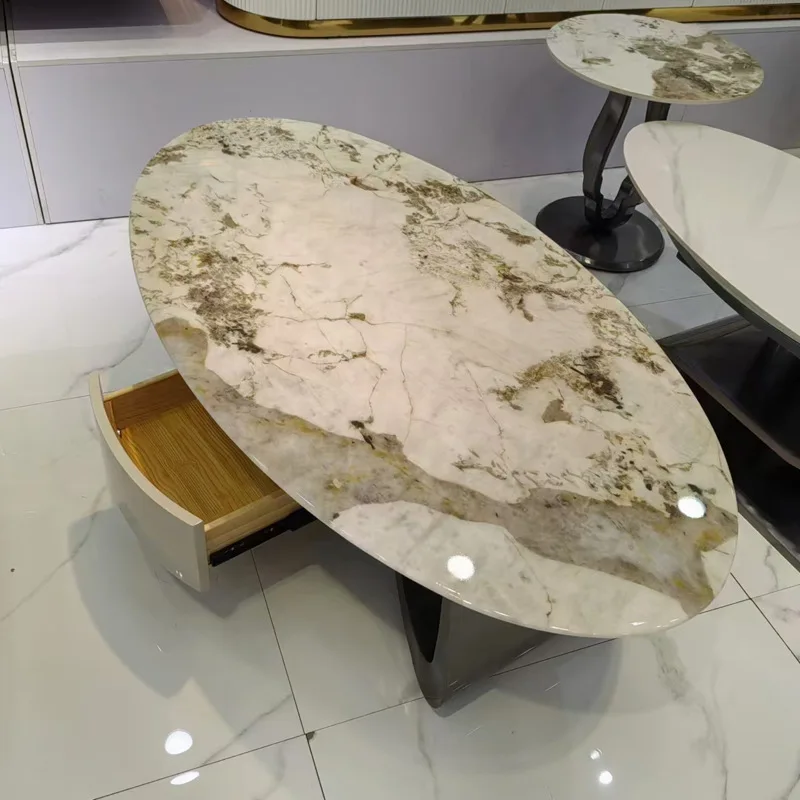 Stainless steel Internet celebrity color crystal stone countertop living room coffee table Italian light luxury fashion coffee t