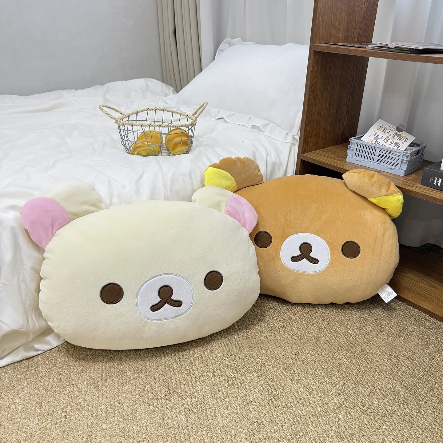 Adorável rilakkuma travesseiro de pelúcia kiiroitori boneca de pelúcia adorável anime sofá travesseiro kawaii animal quarto deocr presentes de aniversário para criança