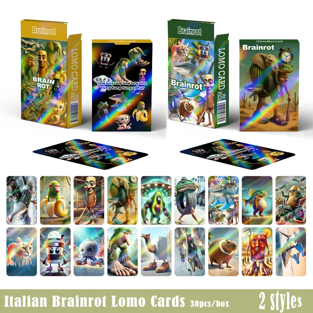 

30pcs Italian Brainrot Lomo Cards Tralalero Tralala laser Cards Cartoon Tungtung Sahur Collection Card fans kids Party Toy