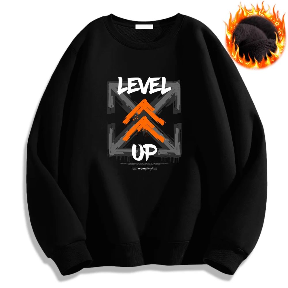 Level Up Cool Design Printed Hoodies Oversize Casual Sweatshirt Warm Autumn Winter Mens Clothing Thick Long Sleeve Cozy Pullover