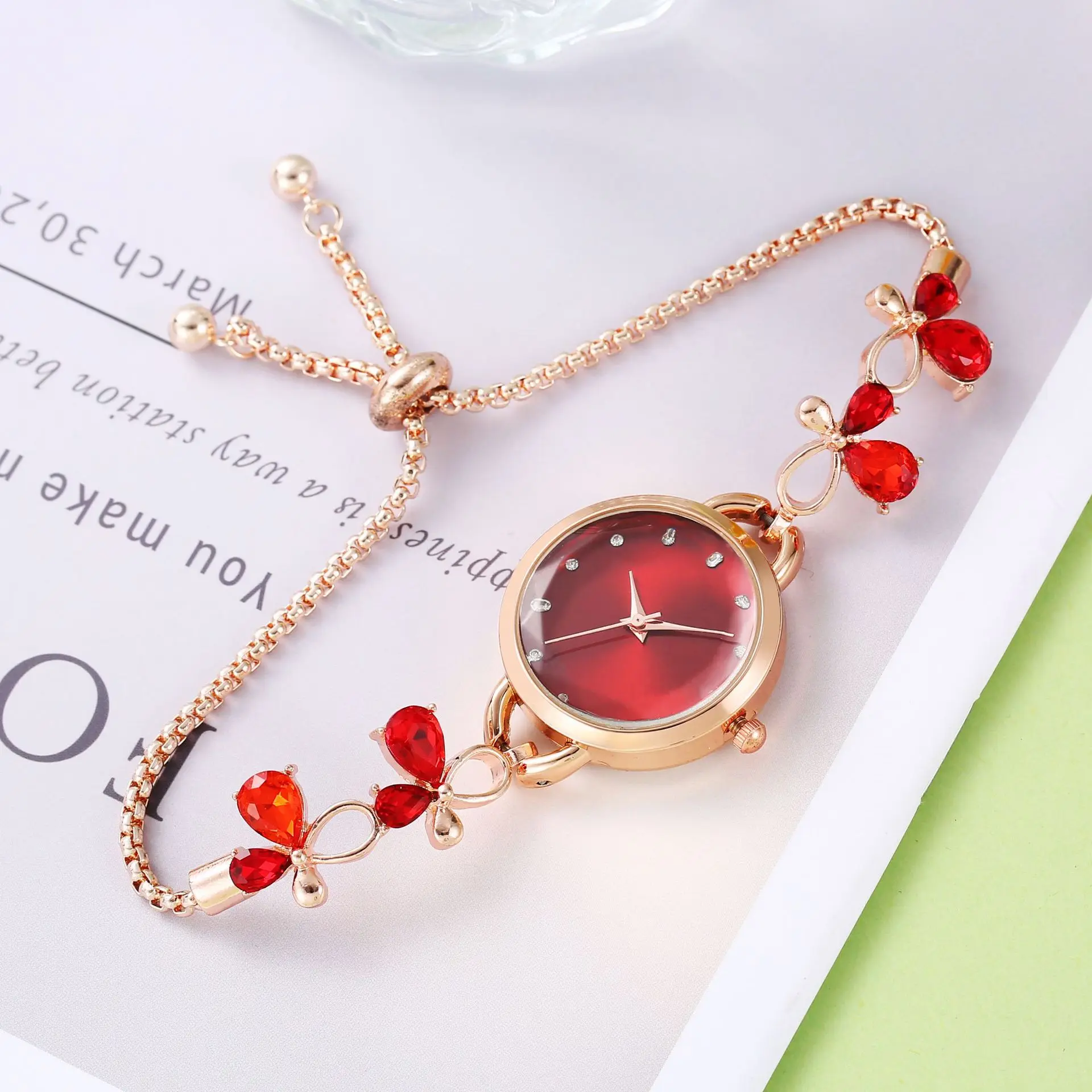 

Women's Watch Brand Light Luxury Butterfly Hollow Diamond Bracelet Bracelet Watch Female Student Elegant Small dial V75
