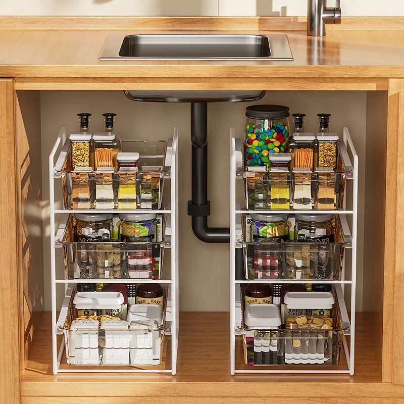 

Кухонная полка для хранения, напольная полка под раковиной, стеллаж для хранения, бытовая многослойная стойка для шкафа, многофункциональная выдвижная полка для хранения раковины