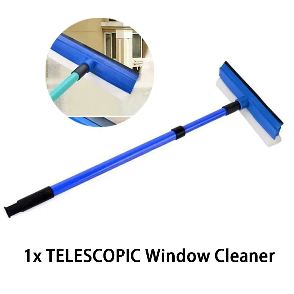 2-in-1 Extended Retractable Window Glass Cleaning Wiping Tool with Long Handle Sponge Brush Window Mop and Wiper Cleaning Tool