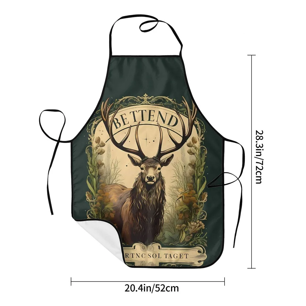 Vintage Deer Theme Apron Elegant Forest Antler Design Waterproof Kitchen Cooking Bib for Men Women Household Grilling Cover