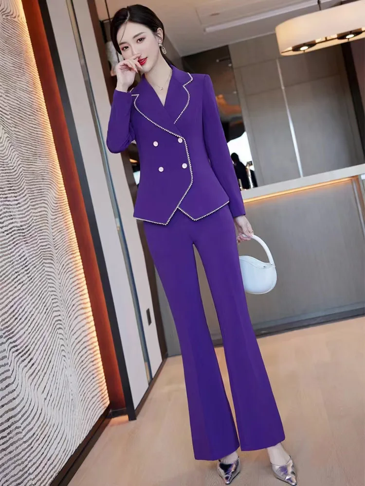 Elegant Purple Women Formal Professional Business Suits with Pants and Jackets Coat Career Interview Pantsuits Trousers Set