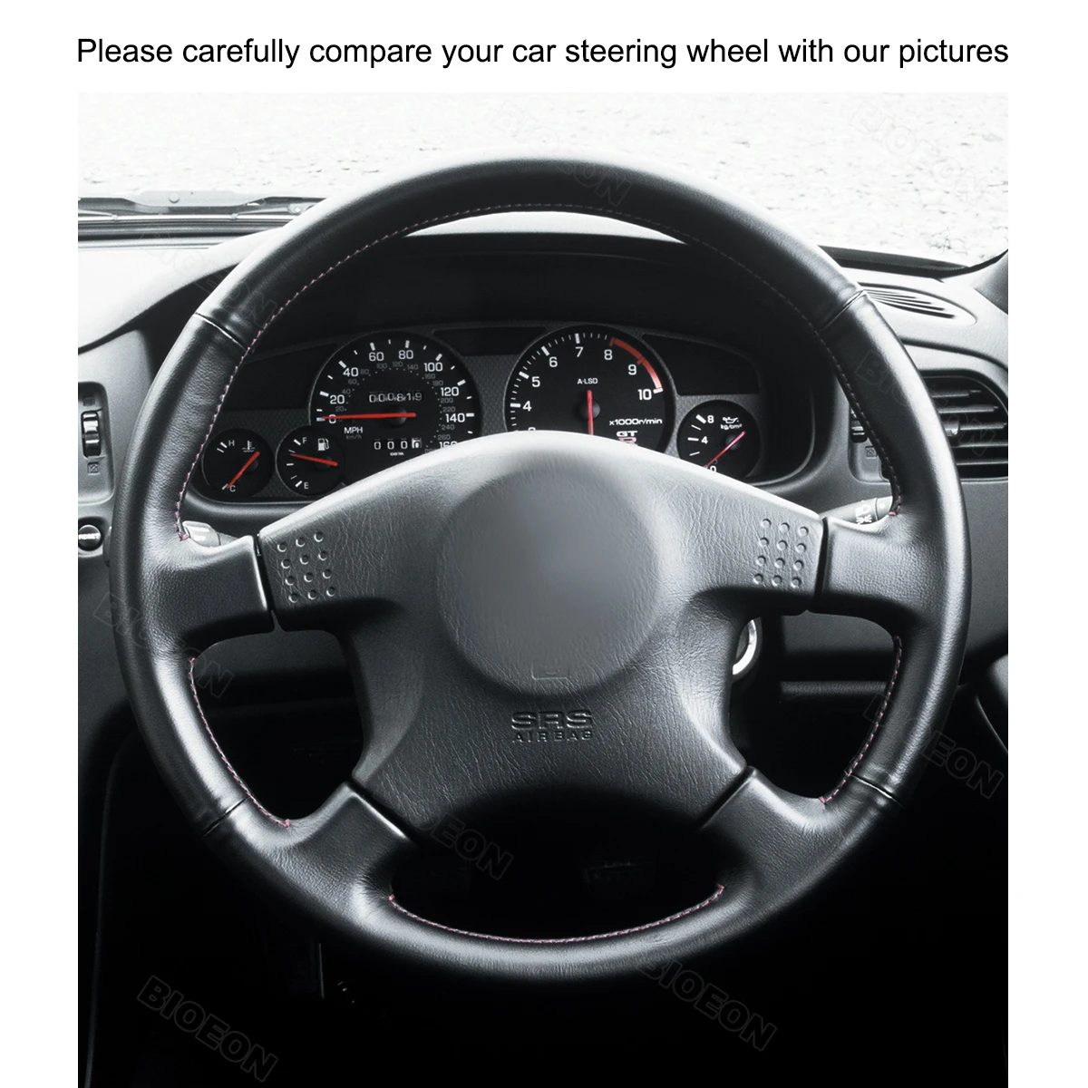 Bioeon Black PU Leather Car Steering Wheel Cover for Nissan Skyline ECR33 R33 GTR 1995-1998