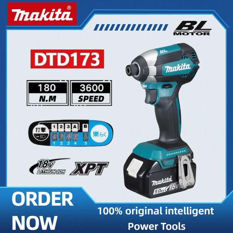 

Makita DTD173 1800rpm Brushless Electric screwdriver Impact Driver 180Nm Electric Drill Wood/Bolt/T-Mode For Makita 18V Battery