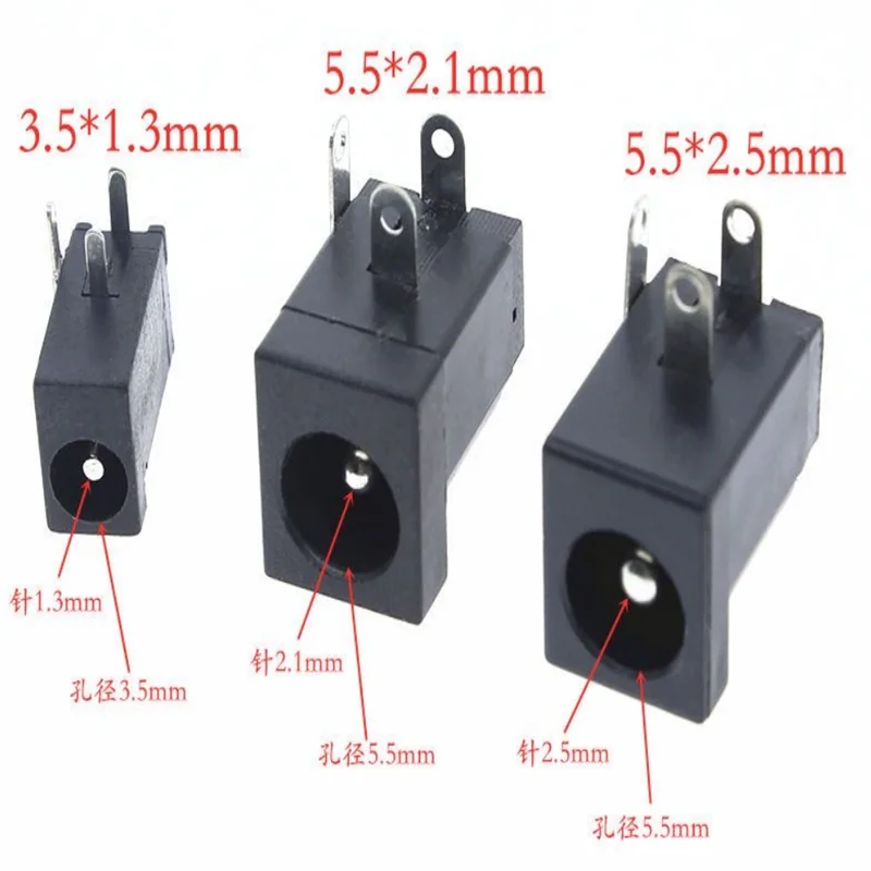 10pcs DC-005  DC Power Jack Socket Connector 5.5x2.1/.25 Female Panel Mount Adapater Round Needle Plug Socket  Connectors Black