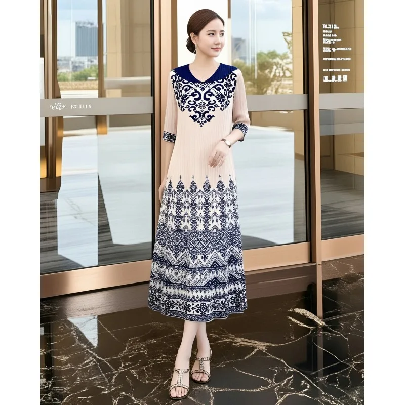 

Miyake Pleated Dresses Plisse Printed 2026 Elegant Dress New Loose Plus Size Clothes Spring Miyake Pleas Fold Long Dresses