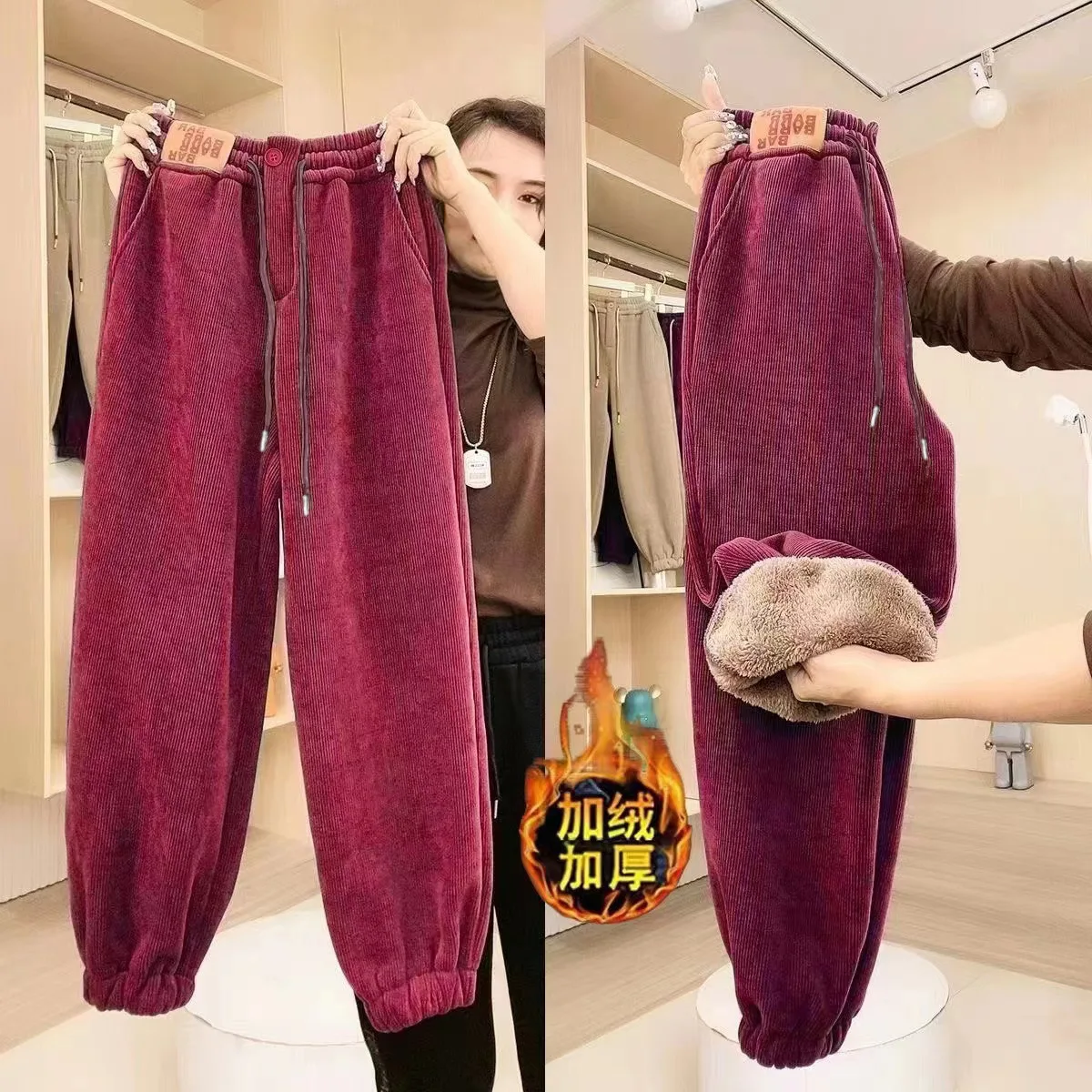 المرأة الشنيل الصوف سميكة الدافئة تسع نقاط السراويل الخريف الشتاء الرباط عداء ببطء سراويلي حريمي Sweatpants الإناث الصلبة
