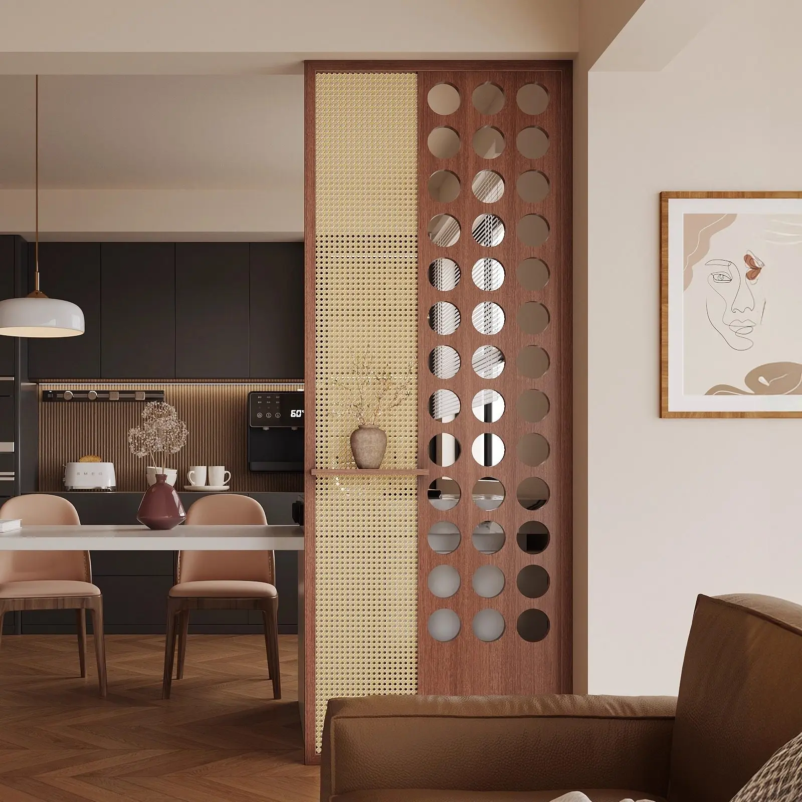 Solid wood rattan screen partition living room shelter hole board dining room one room becomes two rooms baffle bedroom block be