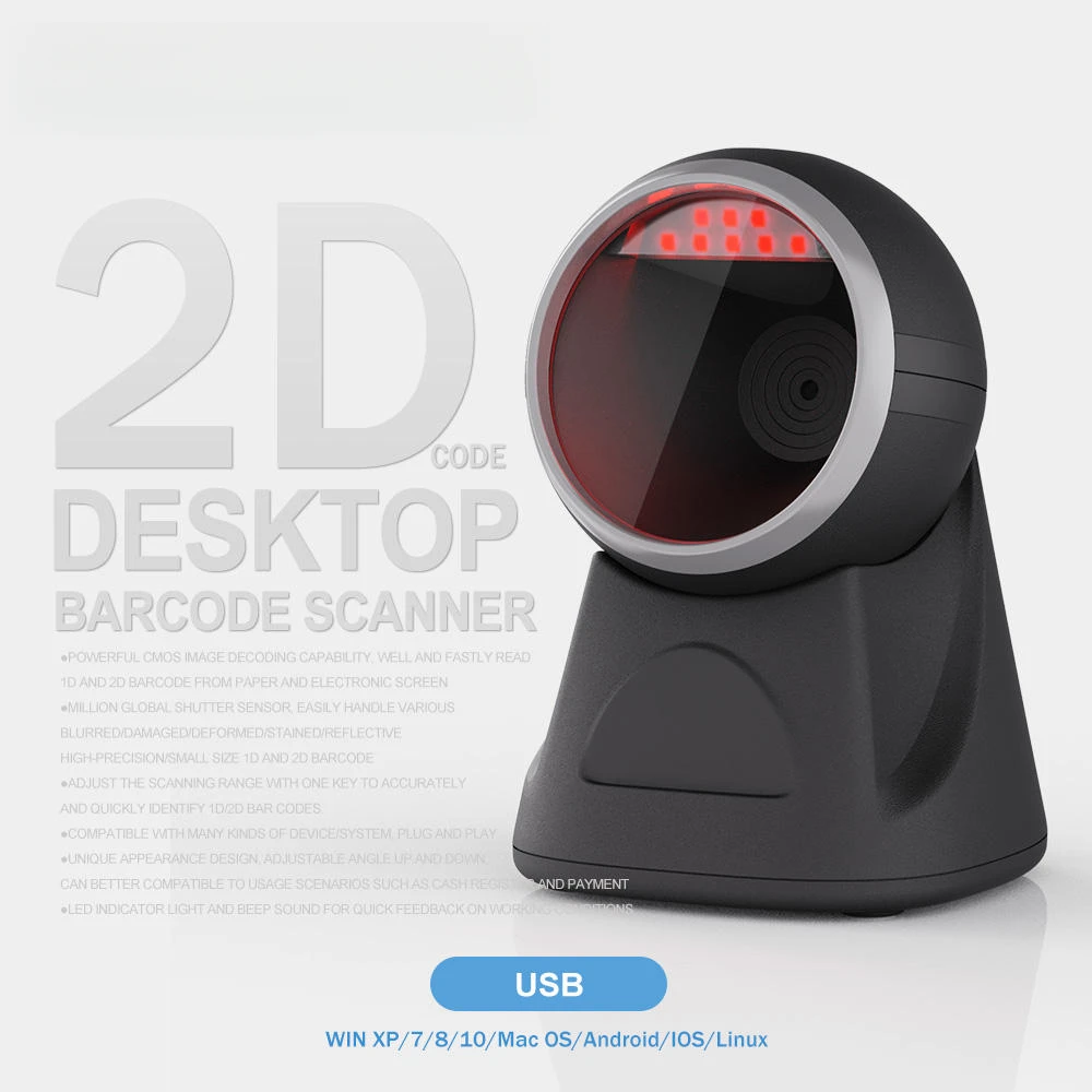 

1D 2D Desktop Barcode Scanner USB Interface for Supermarket Retail Industry - Fast Scanning Speed High Accuracy Data Collection
