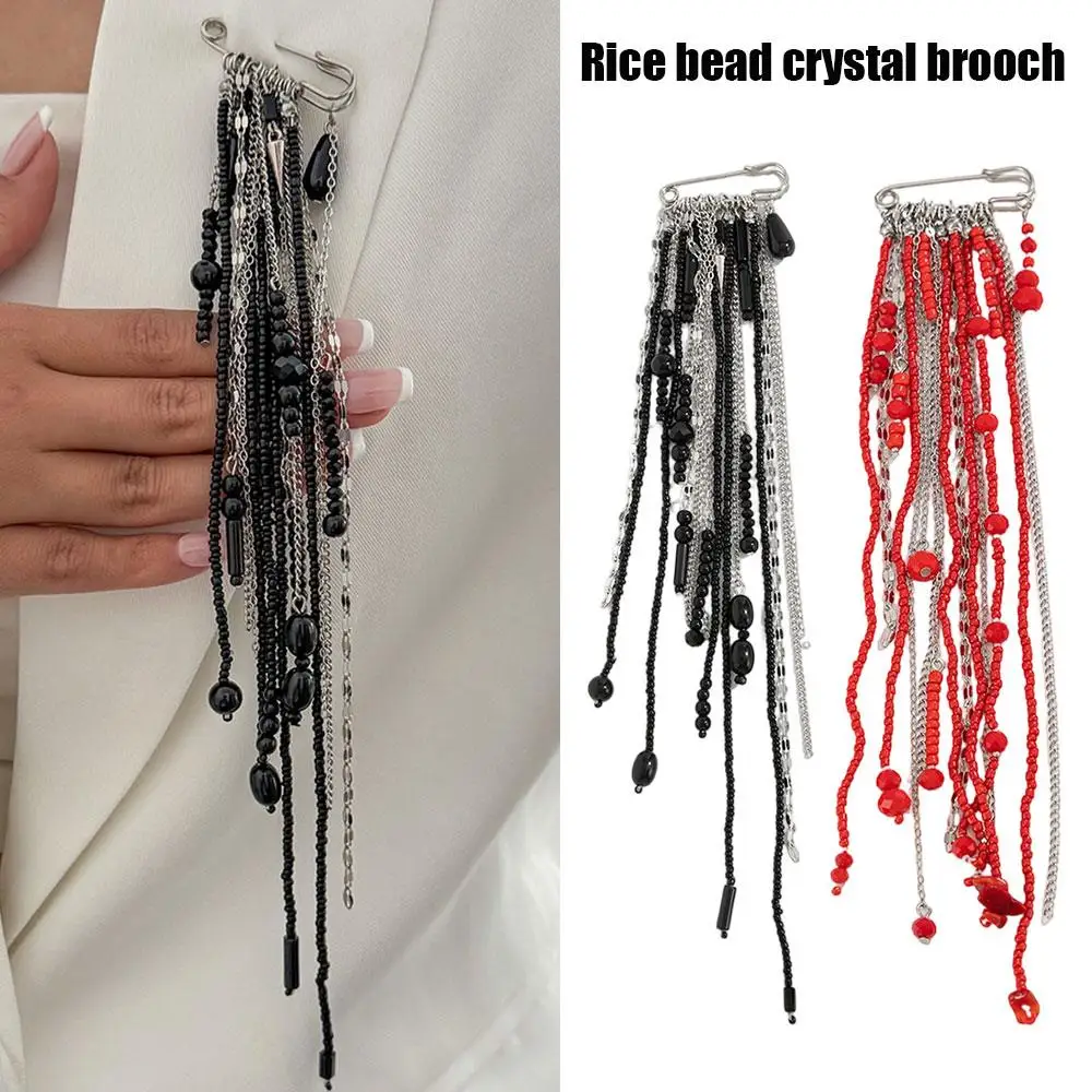 

Creative Crystal Brooch Handmade Beaded Many Layer Chain Corsage Bead Multi-functional Fixed Needle Exaggerated Pendant Pin