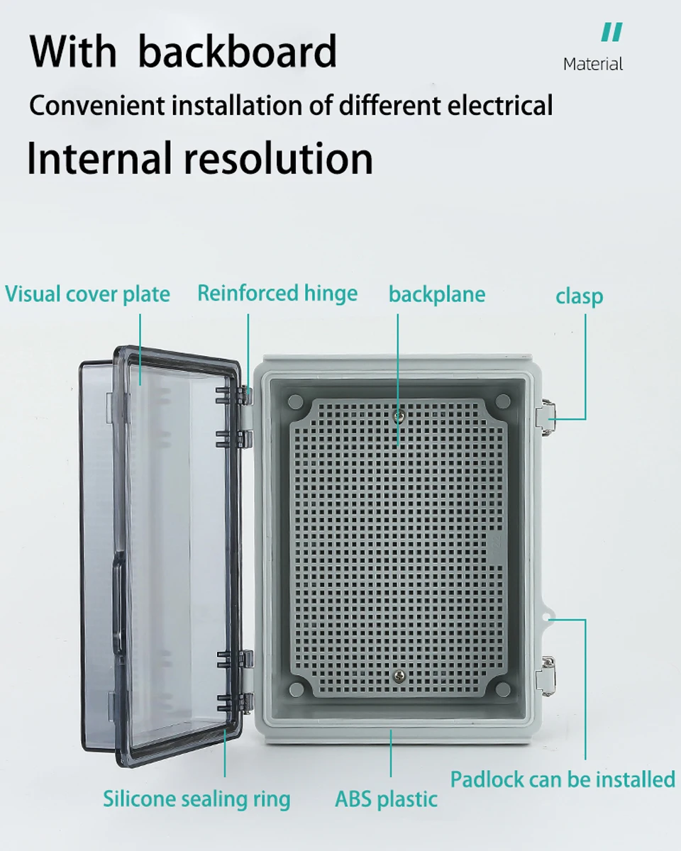 IP67 Wasserdichtes graues/transparentes Abdeckgehäuse, Anschlussdose, ABS-Kunststoff, für den Außenbereich, elektronisches Instrumentenscharniergehäuse – Detail 3