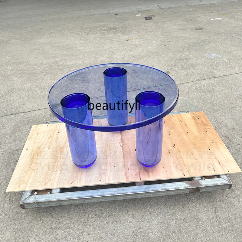 

Acrylic blue transparent coffee table living room high-end sofa side few small apartment coffee table simple