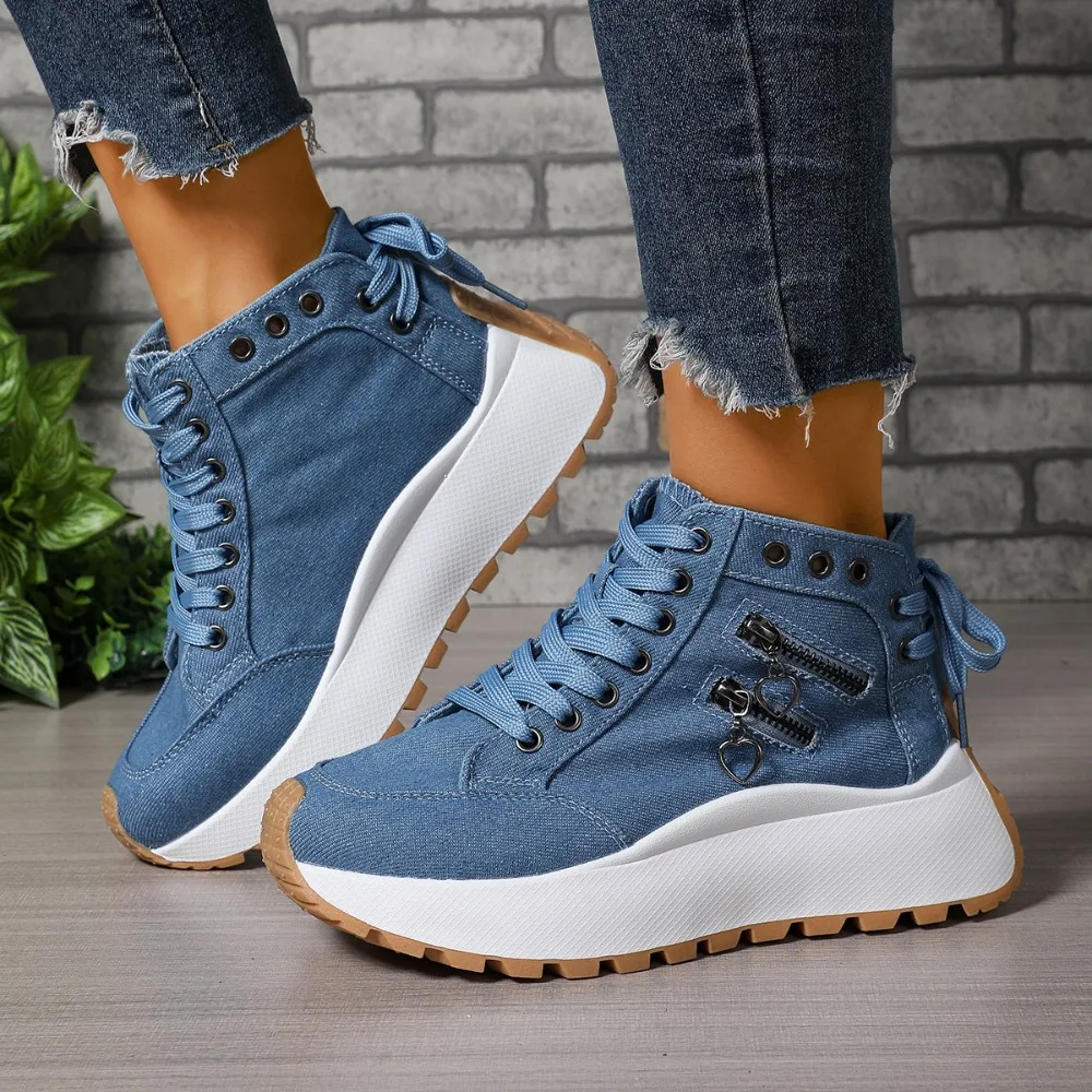 

Designer Women Sneakers High Top Denim Canvas Shoes Female Girls Students Canvas Shoes for Women Lace Up Platform Sneakers