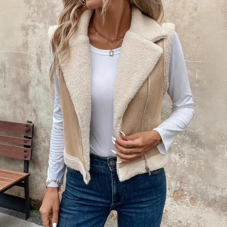 

Women's winter loose casual sleeveless vest fur integrated suede vest short jacket for women