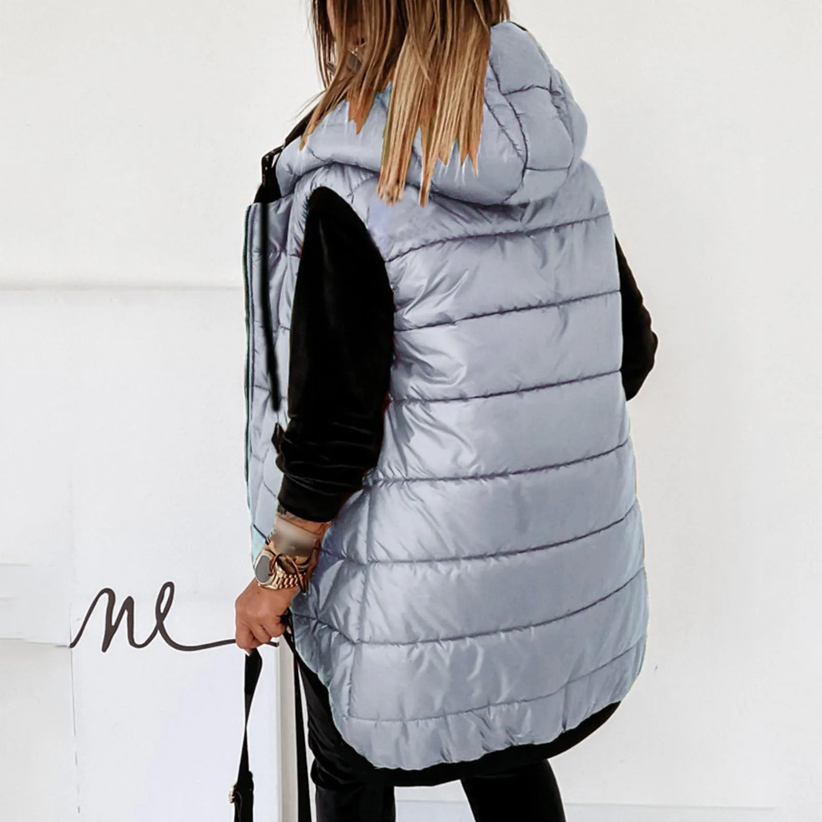 2022 Winter Hooded Cotton Padded Waistcoat Sleeveless Warm Long Down Coat Vest With Pockets Quilted Down Jacket Outdoor Jackets