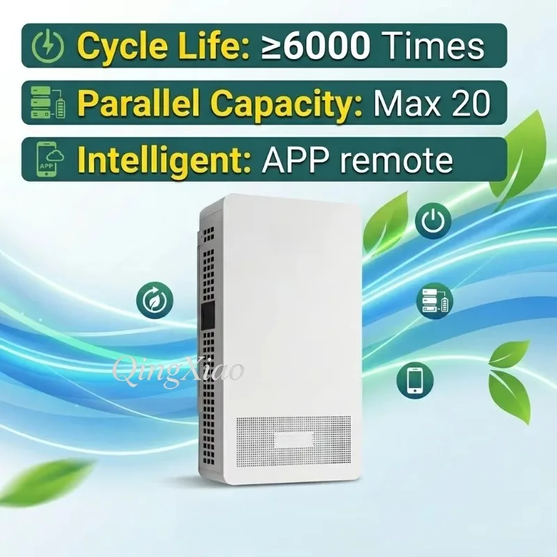 Household Energy Storage Lithium 100A 200A 5KWh 10KWh 48V/51.2V Wall‑Mounted With Wi‑Fi Bluetooth For Home Solar Power System