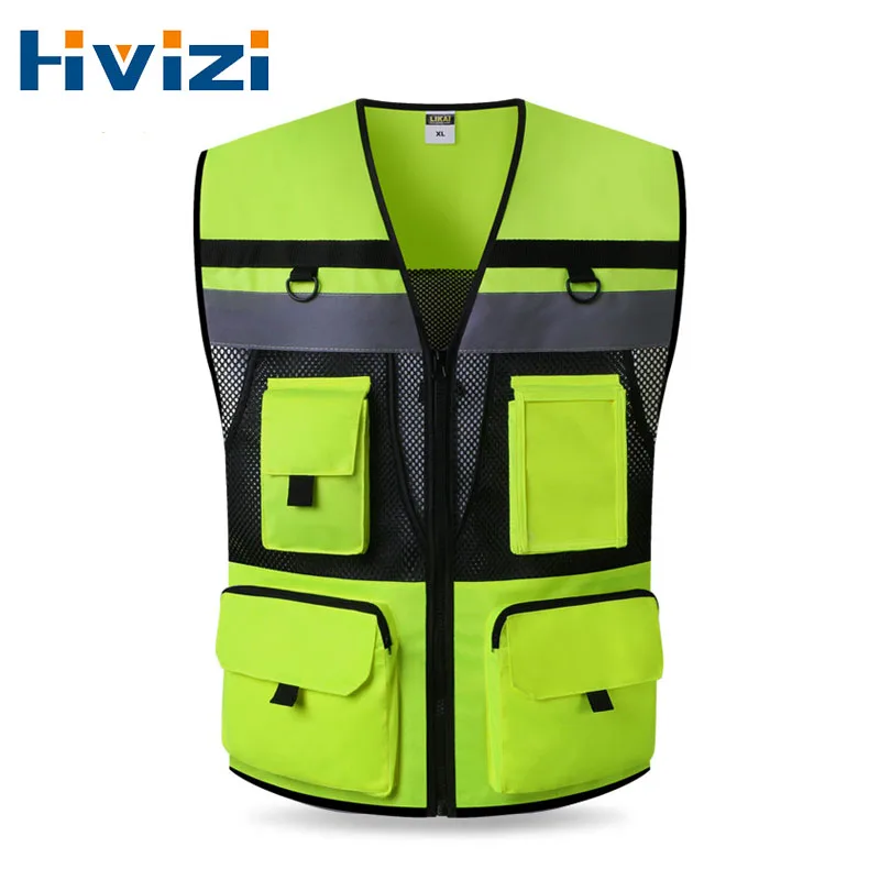 Multi Pockets Class 2 High Visible Reflective Safety Vest Ventilation Breathable and Mesh Lining Safety Clothing Workwear