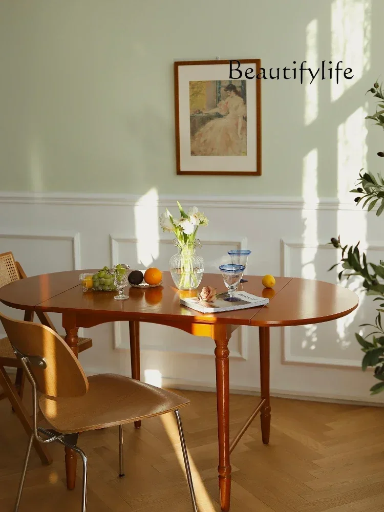 

BJ French Retro Folding Dining Table Household Small Apartment Solid Wood Table