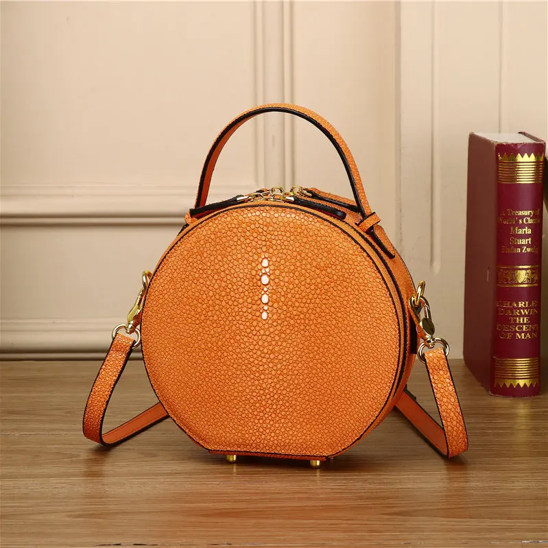 New genuine leather round cake bag, starry sky devil fish handbag, fashionable single shoulder round bag, crossbody bag