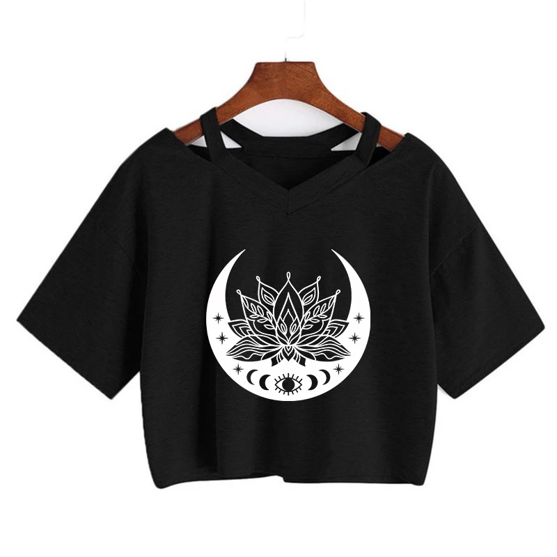 

Women Retro Street Aesthetic T-shirts Creative Art Pattern Print Crop Top Casual Loose Short Sleeve Y2k Harajuku Clothes Fashion