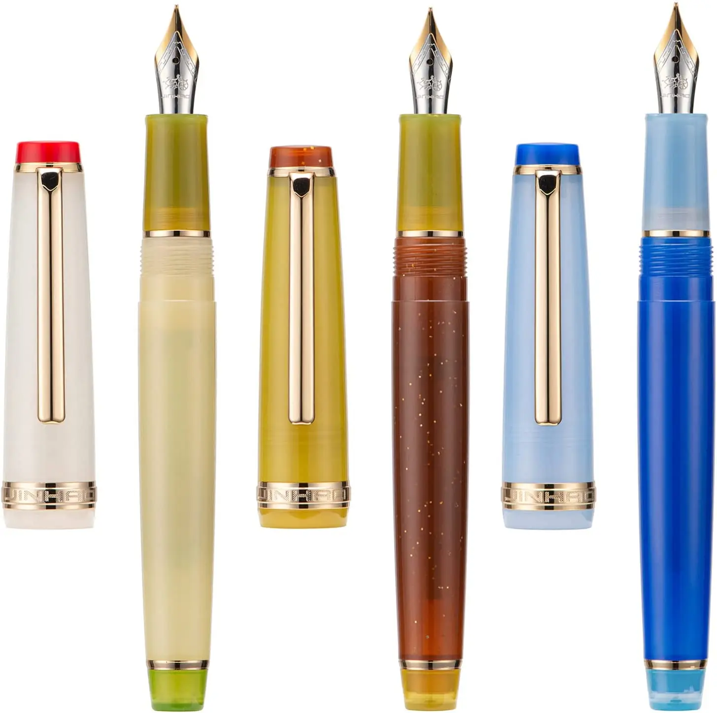 3 Jinhao 82 Vulpen Transparant Gemengde Macaron Kleur Acryl Ef/F/M Punt Goud Sierlijst Met Converter Set