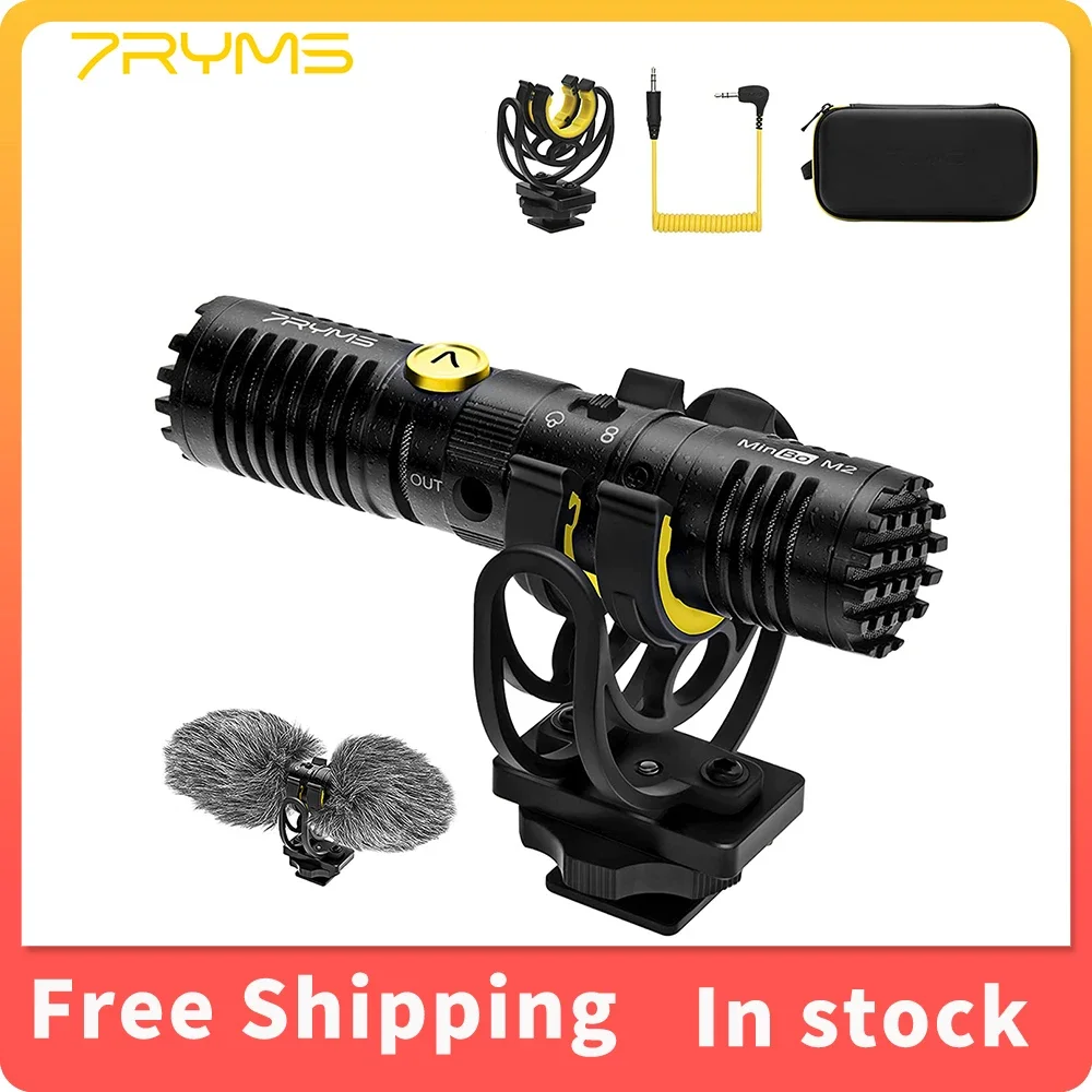 

7RYMS MinBo M2 Shotgun Microphone Super Cardioid Bi-directional For Live Streaming Vlog YouTube DSLR Camera Smartphones Laptop